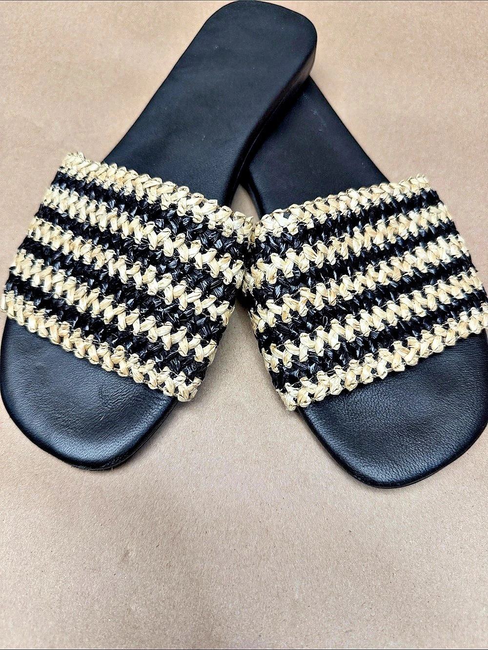 Woven Slide Sandals in Black & Gold Like New